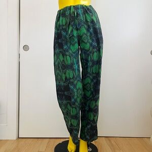 Proenza Schouler 100% Silk Green Patterned Straight Leg Drawstring Pants S